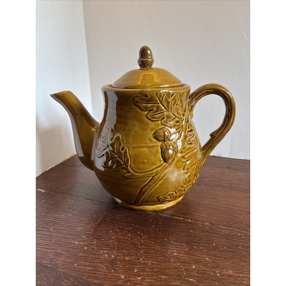 Vintage Cracker Barrel Teapot w/‎ Lid Autumn Oak Leaves Bountiful Harvest